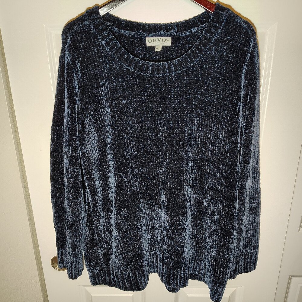 Orvis Sweater Womens Medium Royal Blue Textured Velour Supersoft Cozy Minimalist